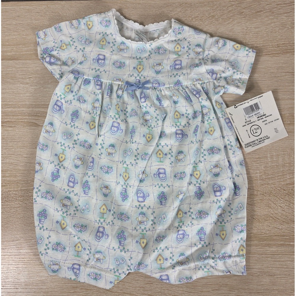 Vintage Healthtex Baby Romper 12M NWT Deadstock Made USA Garden Print Cotton